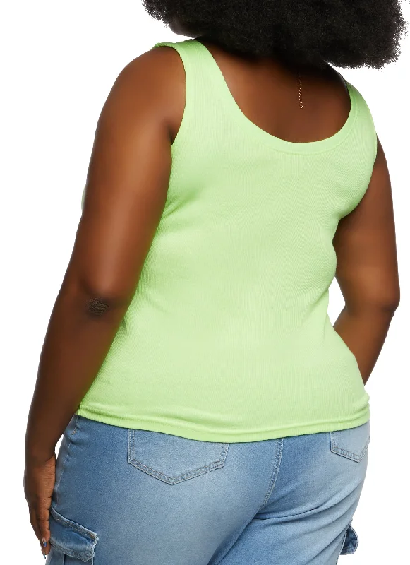 Plus Size Rib Knit Scoop Neck Tank Top