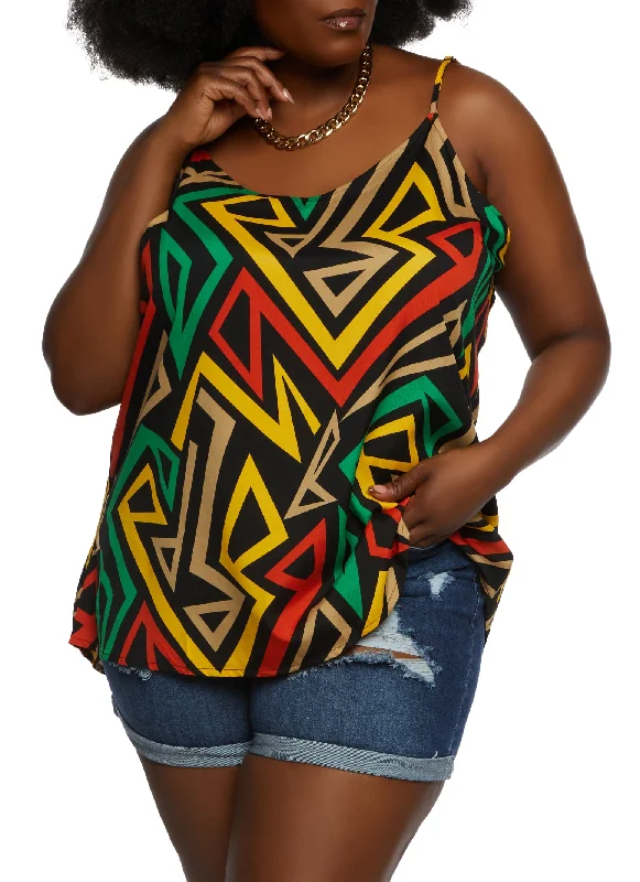 Plus Size Abstract Print Scoop Neck Cami