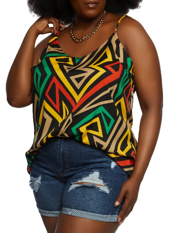 Plus Size Abstract Print Scoop Neck Cami