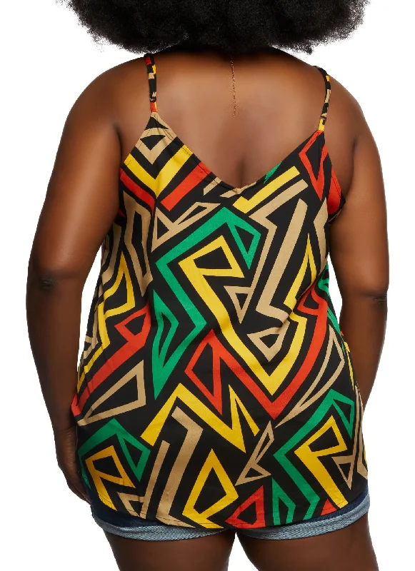 Plus Size Abstract Print Scoop Neck Cami