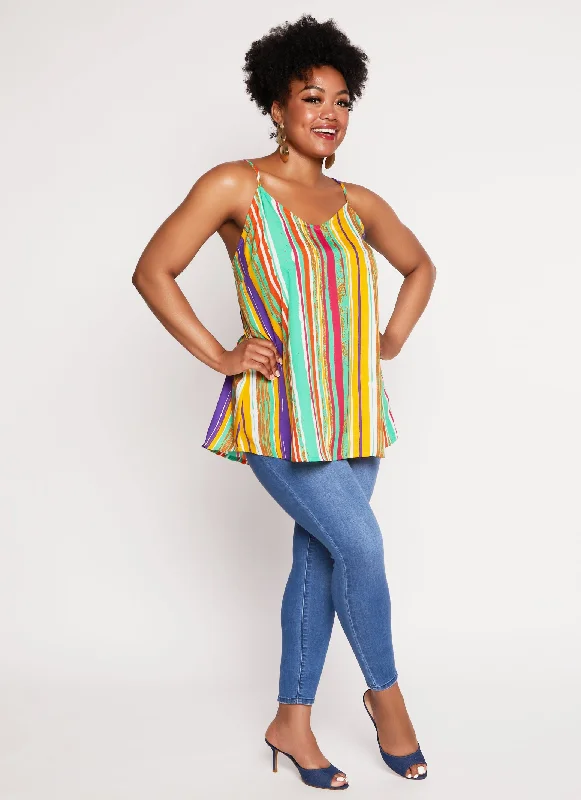 Plus Size Striped V Neck Cami