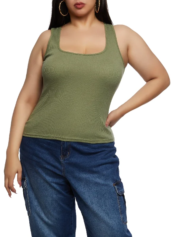 Plus Size Rib Knit Racerback Tank Top