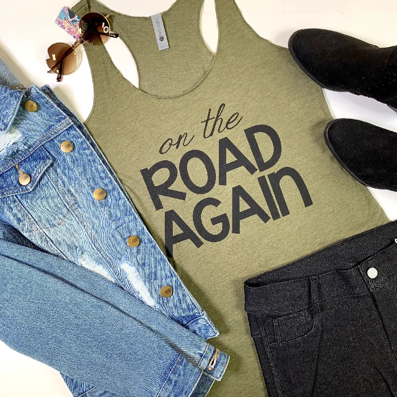 On the Road Again Racerback Olive Tank** - Final Sale