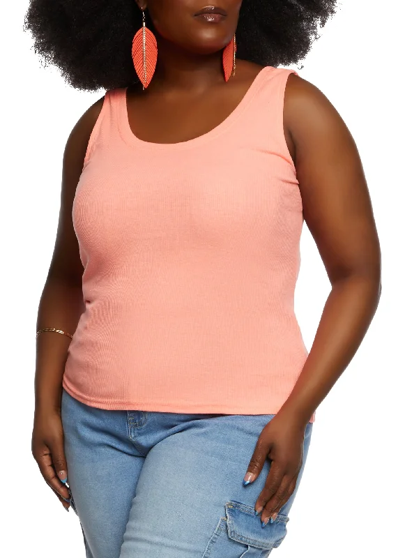 Plus Size Rib Knit Scoop Neck Tank Top