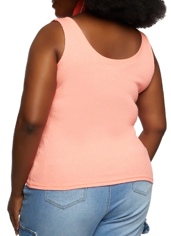 Plus Size Rib Knit Scoop Neck Tank Top