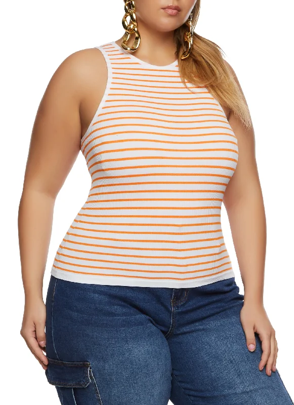 Plus Size Rib Knit Stripe Tank Top