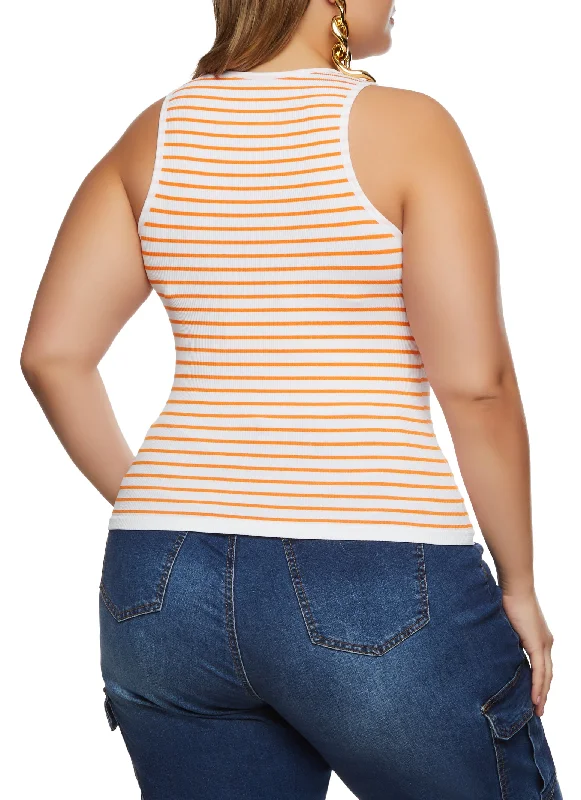 Plus Size Rib Knit Stripe Tank Top