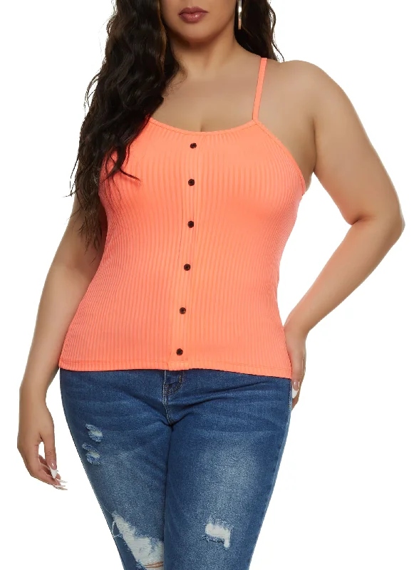 Plus Size Ribbed Faux Button Front Cami