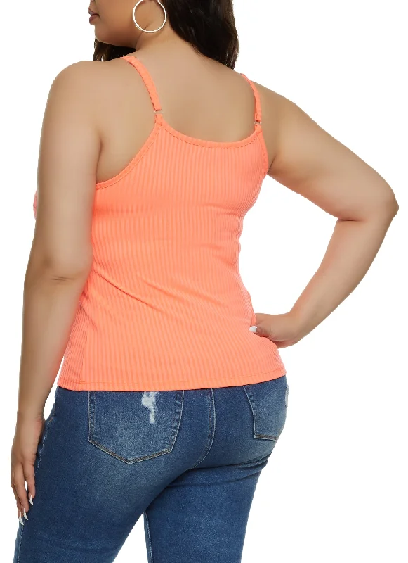 Plus Size Ribbed Faux Button Front Cami