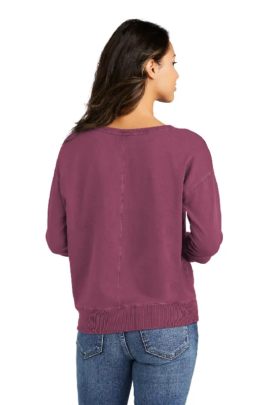 Port & Company Womens Beach Wash Garment Dyed V-Neck Sweatshirt - Vintage Raspberry