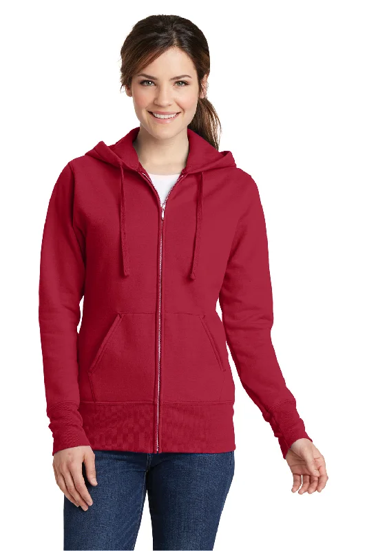 Port & Company Womens Core Pill Resistant Fleece Full Zip Hooded Sweatshirt Hoodie - Red