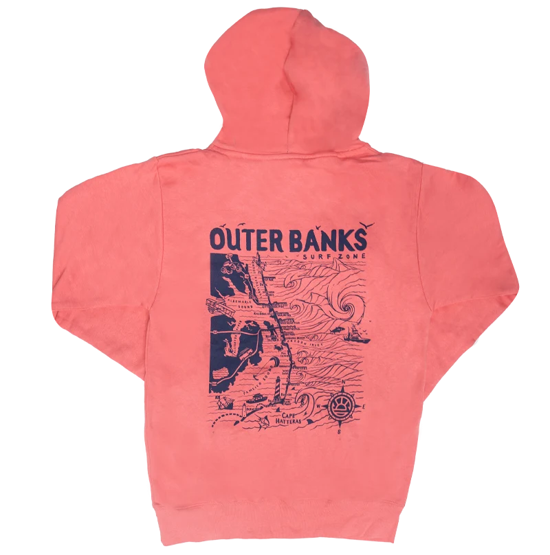 REAL Outer Banks Map Wmn's Hooded Sweatshirt-Island Red