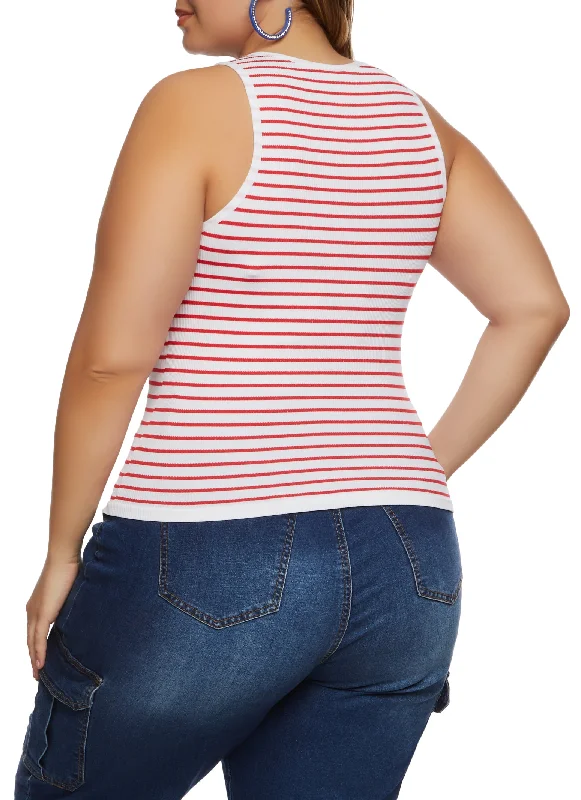 Plus Size Rib Knit Stripe Tank Top