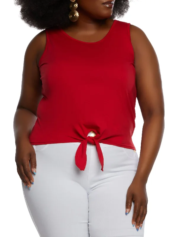 Plus Size Tie Front Tank Top