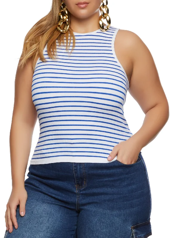 Plus Size Rib Knit Stripe Tank Top