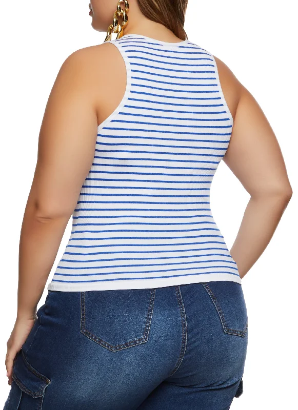 Plus Size Rib Knit Stripe Tank Top