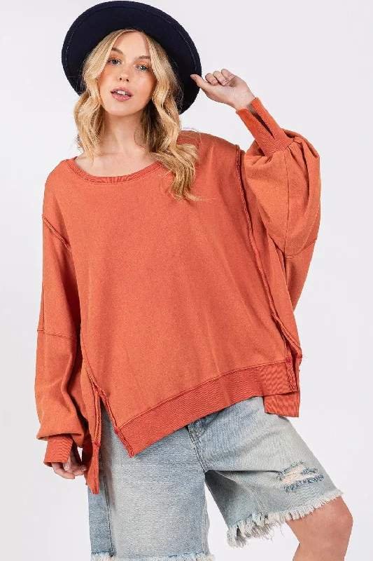 SAGE + FIG Women's Mineral Wash Side Slit Oversized Sweatshirt