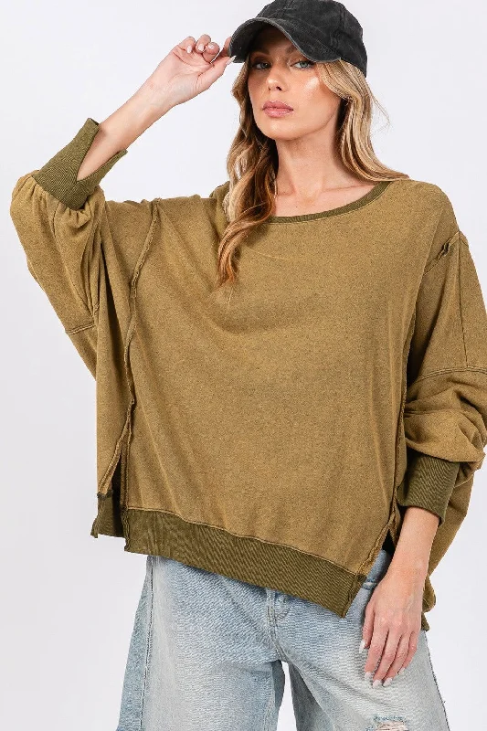 SAGE + FIG Women's Mineral Wash Side Slit Oversized Sweatshirt