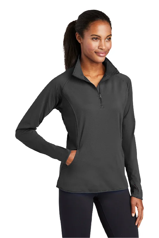 Sport-Tek Womens Sport-Wick Moisture Wicking 1/4 Zip Sweatshirt - Charcoal Grey