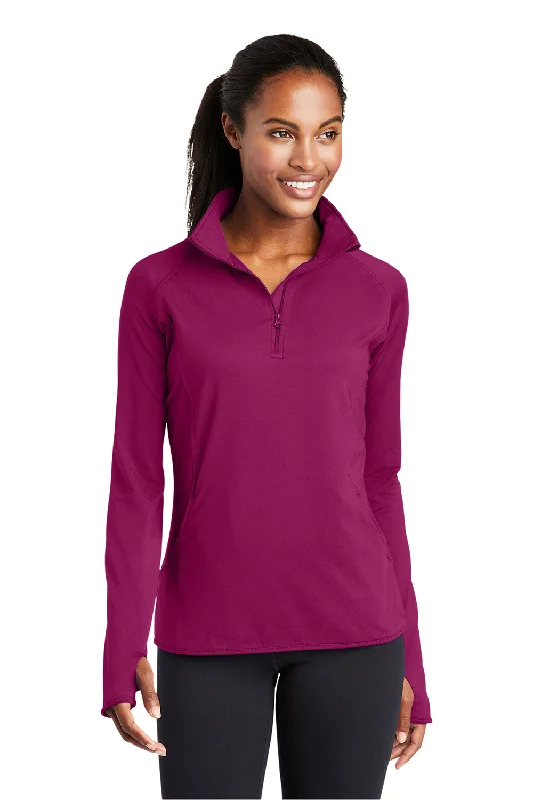 Sport-Tek Womens Sport-Wick Moisture Wicking 1/4 Zip Sweatshirt - Pink Rush