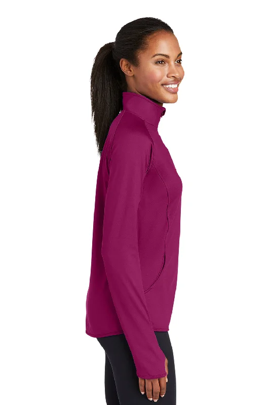 Sport-Tek Womens Sport-Wick Moisture Wicking 1/4 Zip Sweatshirt - Pink Rush