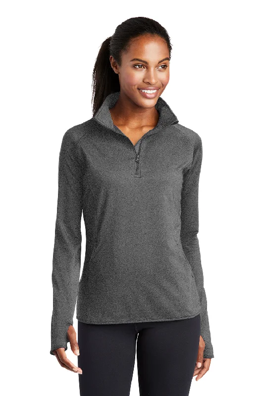 Sport-Tek Womens Sport-Wick Moisture Wicking 1/4 Zip Sweatshirt - Heather Charcoal Grey