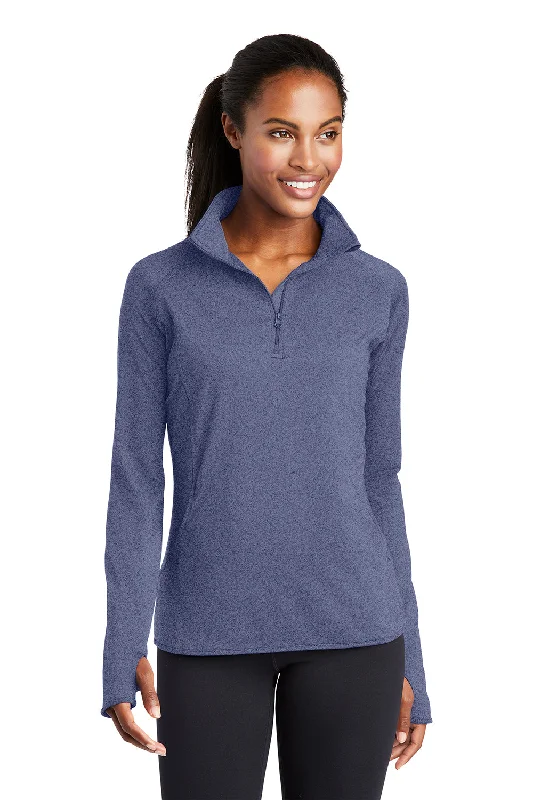 Sport-Tek Womens Sport-Wick Moisture Wicking 1/4 Zip Sweatshirt - Heather True Navy Blue