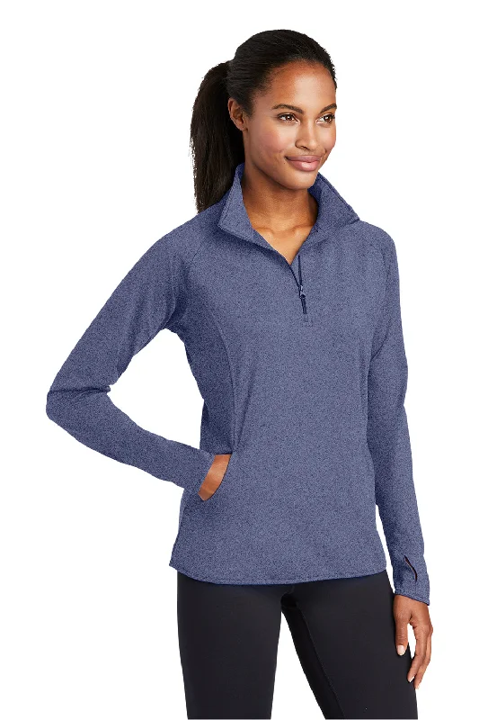 Sport-Tek Womens Sport-Wick Moisture Wicking 1/4 Zip Sweatshirt - Heather True Navy Blue