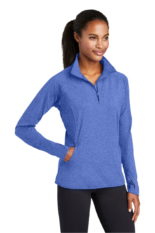 Sport-Tek Womens Sport-Wick Moisture Wicking 1/4 Zip Sweatshirt - Heather True Royal Blue