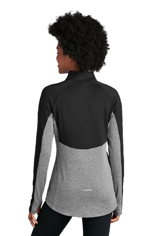 Sport-Tek Womens Sport-Wick Moisture Wicking 1/4 Zip Sweatshirt - Black/Heather Charcoal Grey