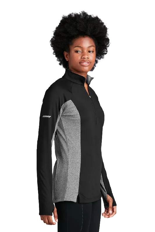 Sport-Tek Womens Sport-Wick Moisture Wicking 1/4 Zip Sweatshirt - Black/Heather Charcoal Grey