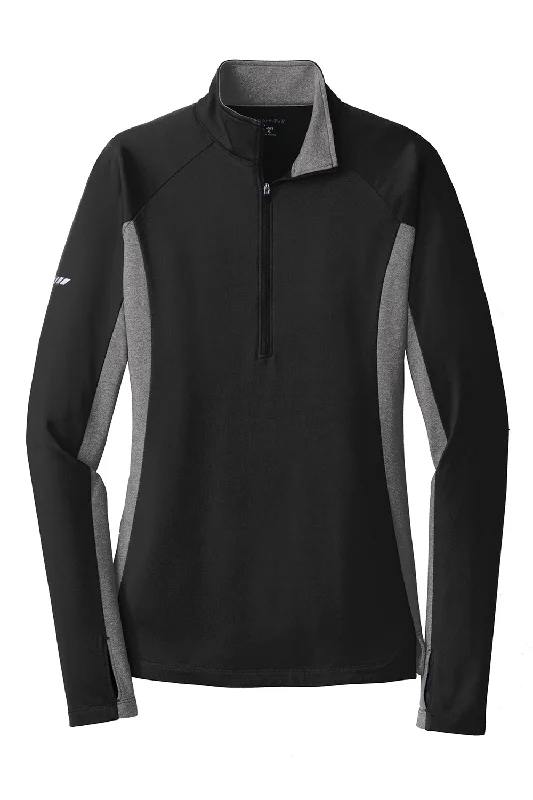 Sport-Tek Womens Sport-Wick Moisture Wicking 1/4 Zip Sweatshirt - Black/Heather Charcoal Grey