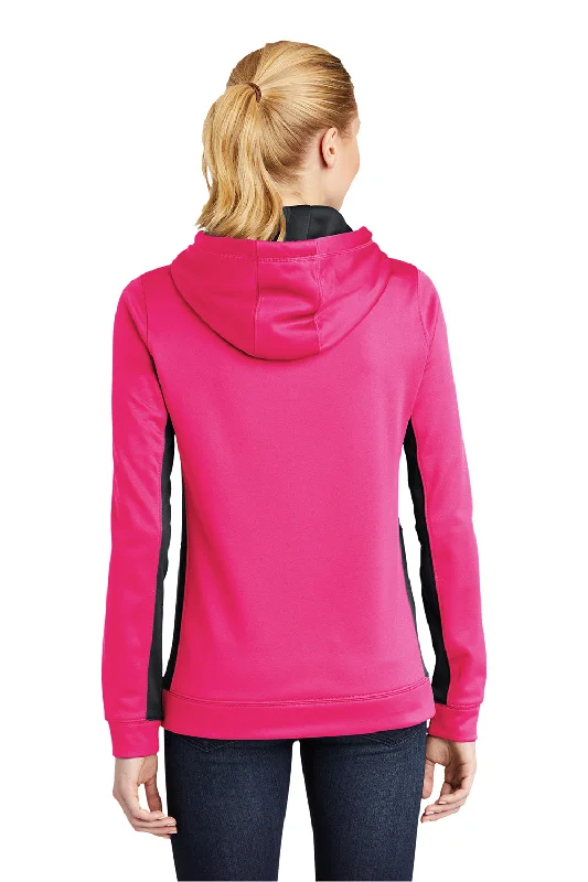 Sport-Tek Womens Sport-Wick Moisture Wicking Fleece Hooded Sweatshirt Hoodie - Neon Pink/Black