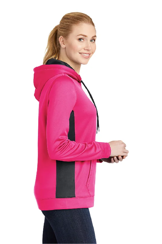 Sport-Tek Womens Sport-Wick Moisture Wicking Fleece Hooded Sweatshirt Hoodie - Neon Pink/Black