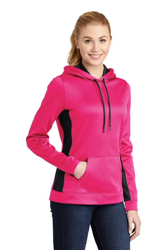 Sport-Tek Womens Sport-Wick Moisture Wicking Fleece Hooded Sweatshirt Hoodie - Neon Pink/Black