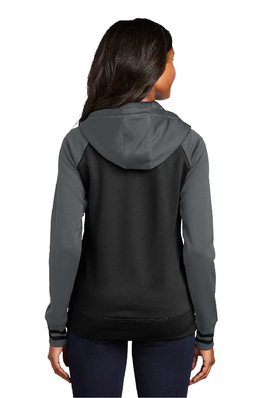 Sport-Tek Womens Sport-Wick Moisture Wicking Fleece Hooded Sweatshirt Hoodie - Black/Dark Smoke Grey