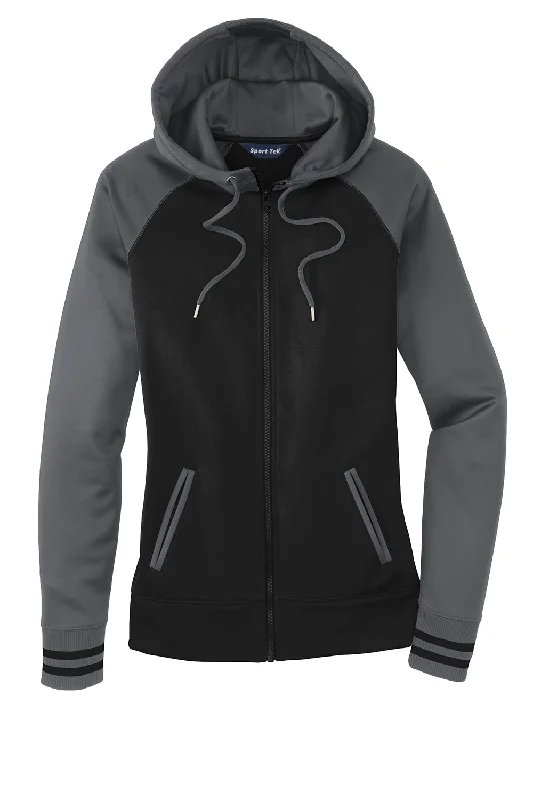 Sport-Tek Womens Sport-Wick Moisture Wicking Fleece Hooded Sweatshirt Hoodie - Black/Dark Smoke Grey