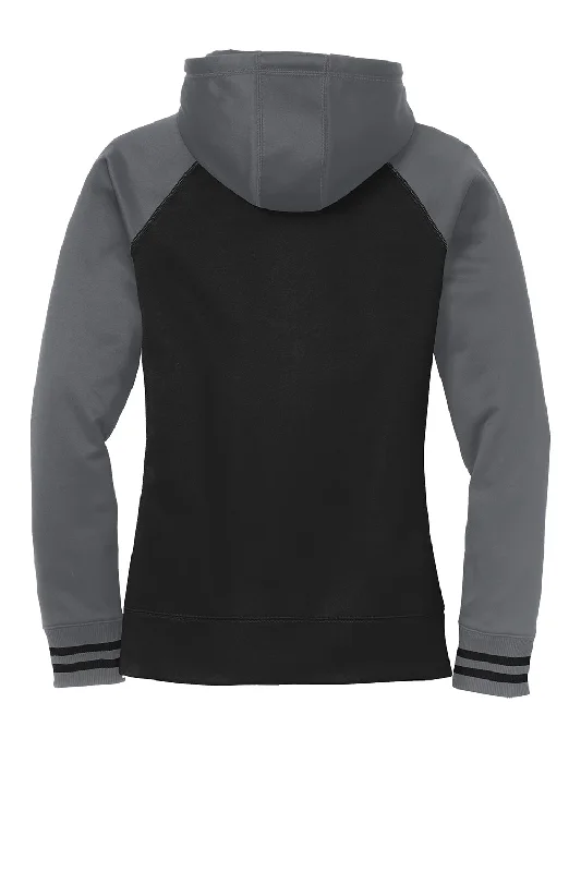 Sport-Tek Womens Sport-Wick Moisture Wicking Fleece Hooded Sweatshirt Hoodie - Black/Dark Smoke Grey