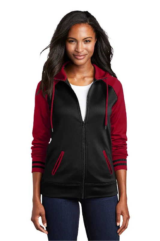 Sport-Tek Womens Sport-Wick Moisture Wicking Fleece Hooded Sweatshirt Hoodie - Black/Deep Red