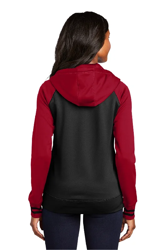 Sport-Tek Womens Sport-Wick Moisture Wicking Fleece Hooded Sweatshirt Hoodie - Black/Deep Red