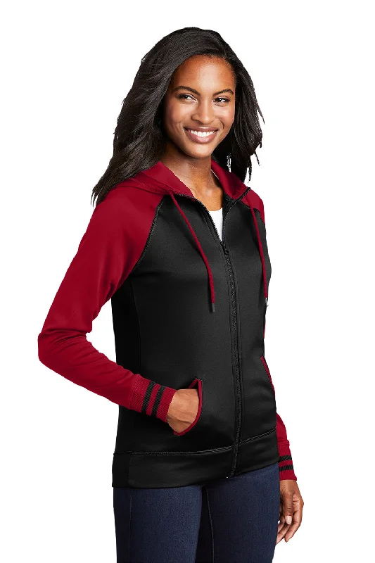 Sport-Tek Womens Sport-Wick Moisture Wicking Fleece Hooded Sweatshirt Hoodie - Black/Deep Red