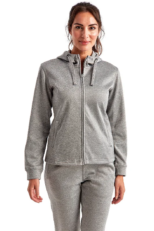 TriDri Womens Moisture Wicking Full Zip Hooded Sweatshirt Hoodie - Grey Melange