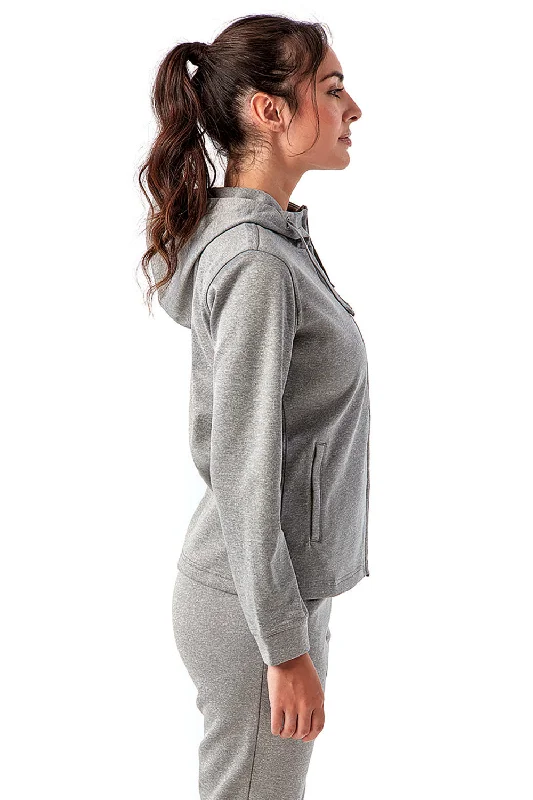 TriDri Womens Moisture Wicking Full Zip Hooded Sweatshirt Hoodie - Grey Melange