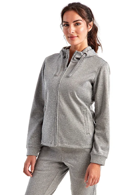 TriDri Womens Moisture Wicking Full Zip Hooded Sweatshirt Hoodie - Grey Melange