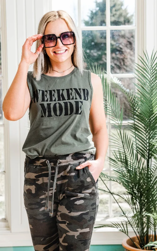 Weekend Mode Muscle Tank Top -Olive - Final Sale