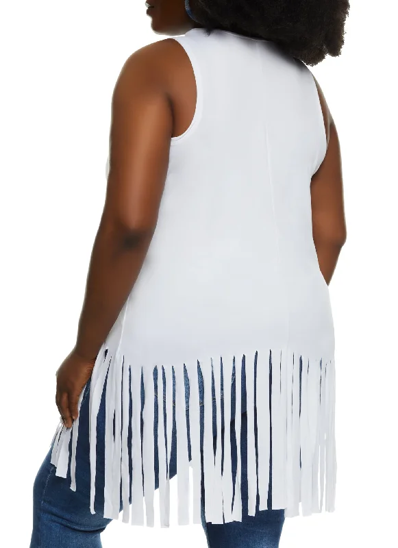 Plus Size Cut Out Fringe Tank Top