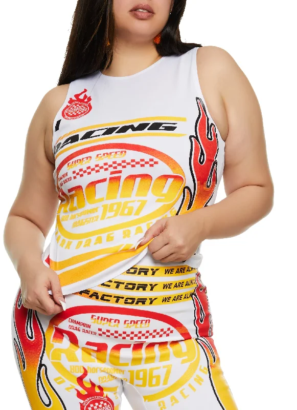 Plus Size Flame Racing Graphic Tank Top