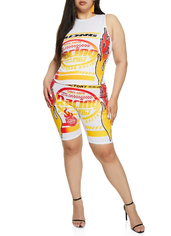 Plus Size Flame Racing Graphic Tank Top