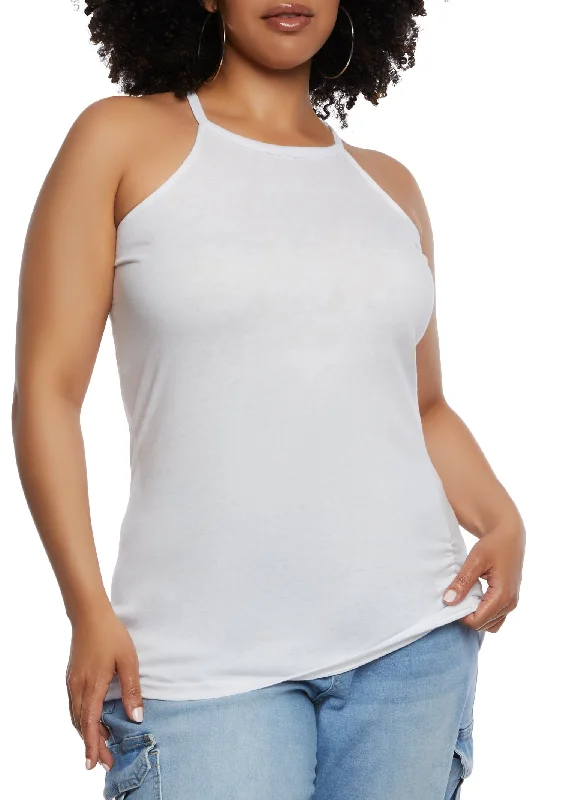 Plus Size High Neck Ruched Tank Top