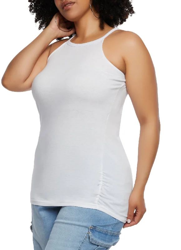 Plus Size High Neck Ruched Tank Top